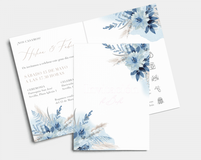 Bloomy Blue - Invitación de boda - Tarjeta plegable (vertical)