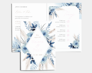 Bloomy Blue - Invitación de boda con inserto