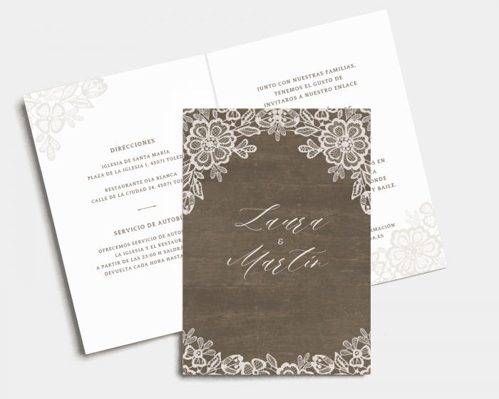 Woodgrain Lace - Invitación de boda - Tarjeta plegable (vertical)