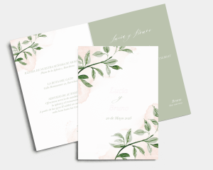 Green and Peach - Invitación de boda - Tarjeta plegable (vertical)