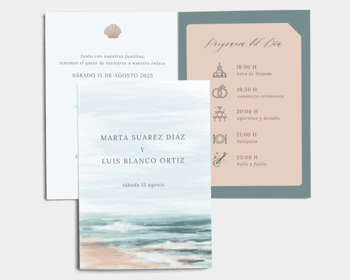 Painted Beach - Invitación de boda con inserto