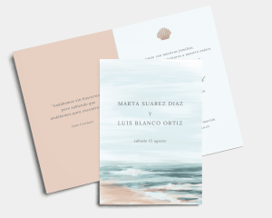Painted Beach - Invitación de boda - Tarjeta plegable (vertical)