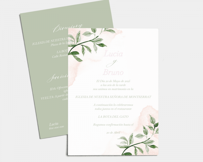 Green and Peach - Invitación de boda (vertical)