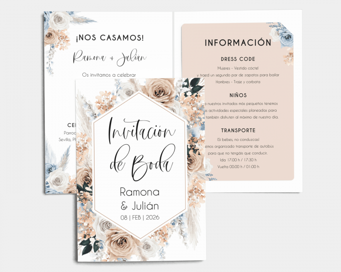 Bloomy Boho - Invitación de boda con inserto