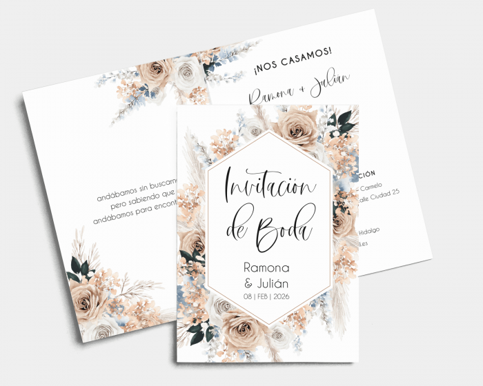 Bloomy Boho - Invitación de boda - Tarjeta plegable (vertical)