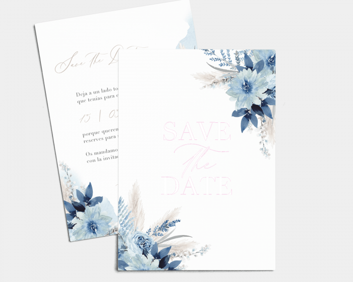 Bloomy Blue - Tarjeta Save the Date (vertical)